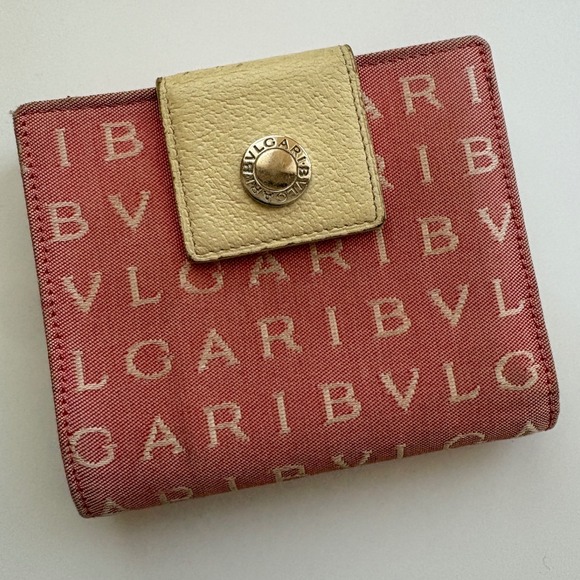 Bvlgari Canvas Leather Tri Fold Wallet Pink Monogram Snap Closure - Picture 4 of 15